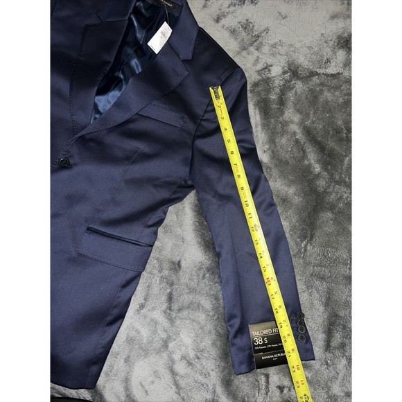 Size 38S Banana Republic Factory logo MODERN CLASSIC SATIN SUIT JACKET Navy - Picture 7 of 10